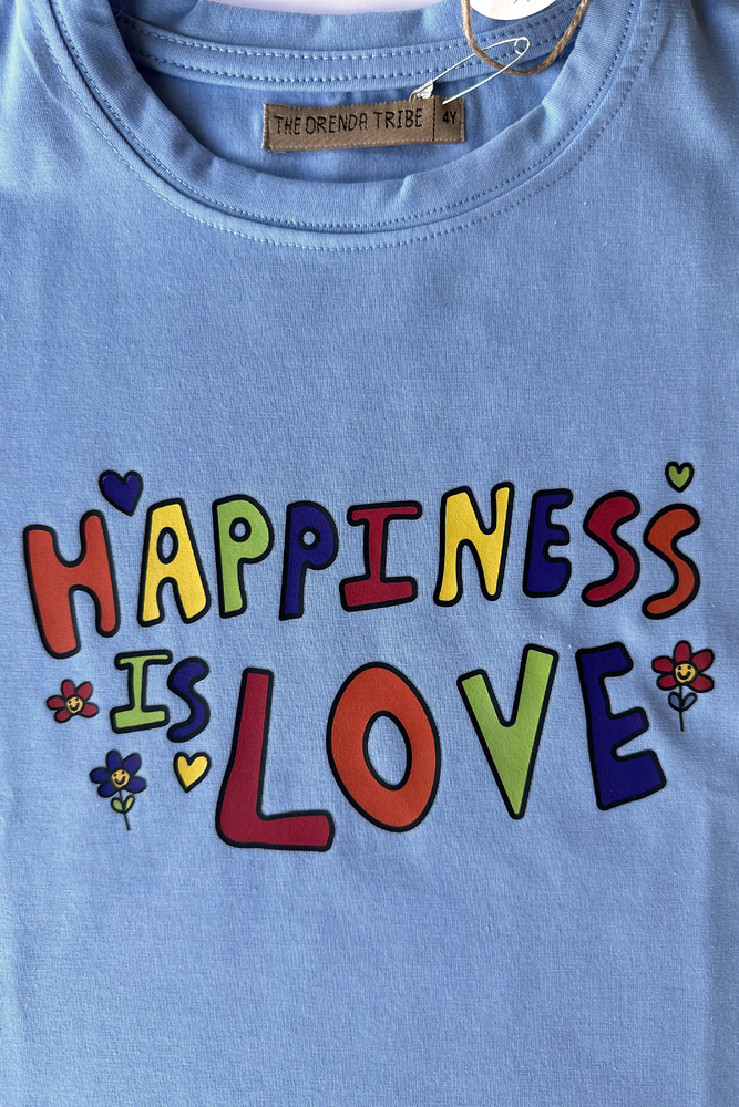 blue Kids tshirt inspired from kids art cotton happiness Amman jordan 