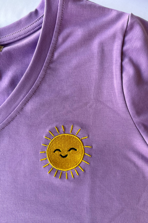 Purple Women's cut tshirt inspired from kids art cotton happiness Amman jordan 