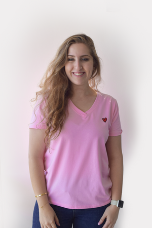 Pink Women's cut tshirt inspired from kids art cotton happiness Amman jordan 