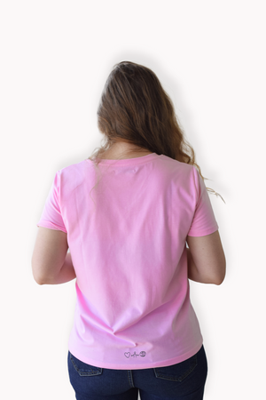 Pink Women's cut tshirt inspired from kids art cotton happiness Amman jordan 