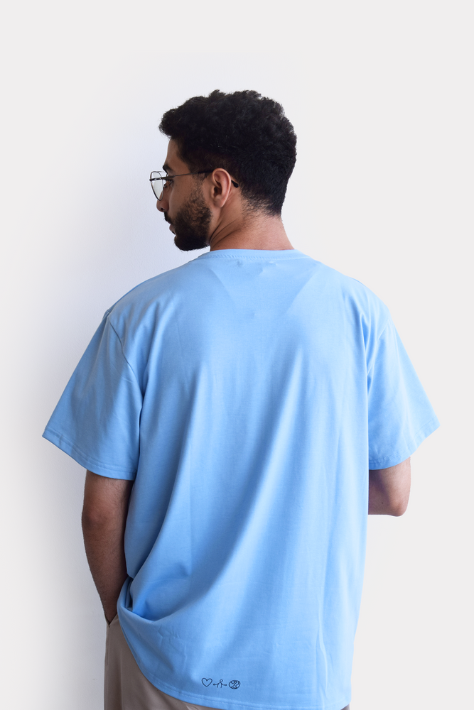 Blue unisex tshirt inspired from kids art cotton happiness Amman jordan 