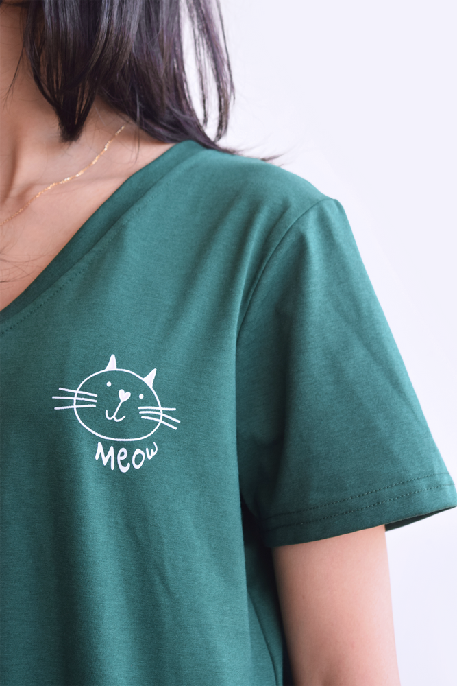 Green Women's cut tshirt inspired from kids art cotton happiness Amman jordan 